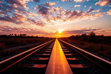 Railroad Tracks Leading to a Radiant Sunset.generative AI
