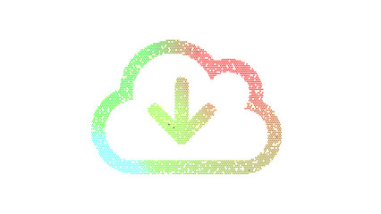 Icon cloud download is made up of LED square shapes. There are bright diodes and there are black dead diodes