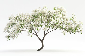 Naklejka premium A virtual 3D Leucophyllum tree showcasing individual blooms and branches swaying against a white background.