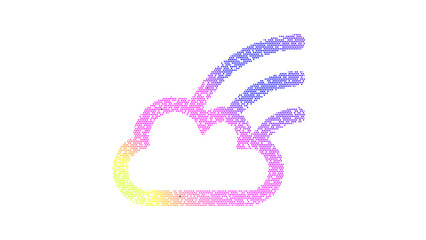 Icon cloud rainbow is made up of LED square shapes. There are bright diodes and there are black dead diodes