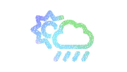 Icon cloud sun rain is made up of LED square shapes. There are bright diodes and there are black dead diodes