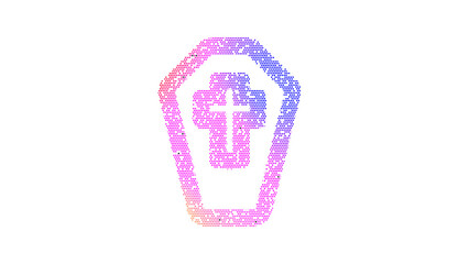 Icon coffin cross is made up of LED square shapes. There are bright diodes and there are black dead diodes