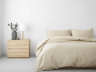 Modern bedroom design featuring neutral colors and minimal decor in a cozy setting