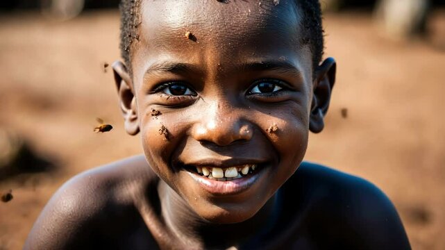Child smiles amidst nature, capturing joy and innocence through vibrant closeup, evoking warmth and community spirit