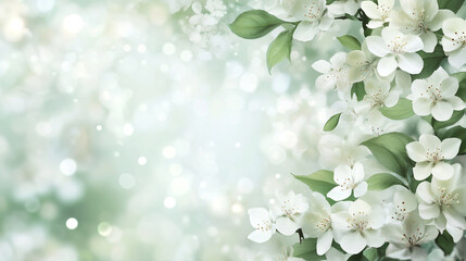 Fototapeta premium Elegant white floral arrangement empty space for text, Delicate white textured backdrop adorned and daisies and other blossoms forming.