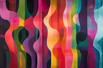 An abstract design featuring overlapping, translucent layers of vibrant colors, forming a harmonious visual flow.