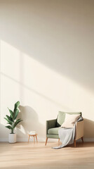 Fototapeta premium Cozy living room with minimalist decor and natural light in a modern setting