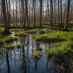 Fototapeta premium A wetland bursting with new life in early spring.