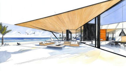 Beachfront Modern House Design Sketch