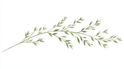 minimalist hand drawn illustration of green leaf branch, showcasing delicate leaves and simple design