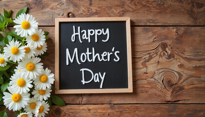 Mother's Day message on chalkboard with flowers