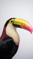 Naklejka premium striking side view of toucan with vibrant colors and large beak, showcasing its unique features and beauty