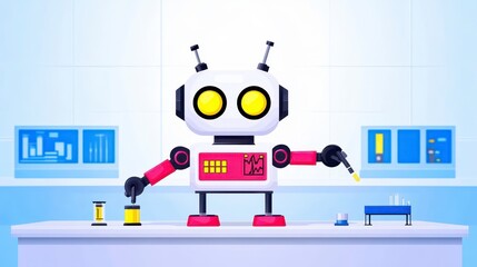 Obraz premium Cute Robot Scientist Conducting Experiments in a Modern Lab Setting