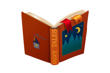 vector cartoon object illustration. Old open book of fairy tales. Bedtime stories. Clip art isolated on transparent background. Hand drown design element. Baby graphics concept. Story time. 
