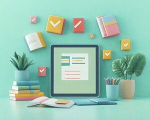 personalized online education, Online Education Concept with Digital Tools and Stationery