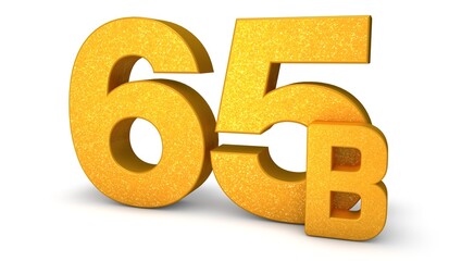 65B 3D isolated with gold shade Color on white background, 3D illustration Billion signs