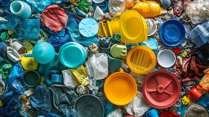 Assorted colorful plastic waste and recyclables in a pile
