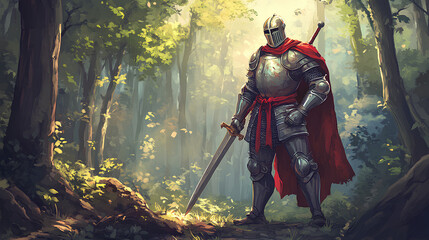 Fototapeta premium cartoon of a royal knight in the forest