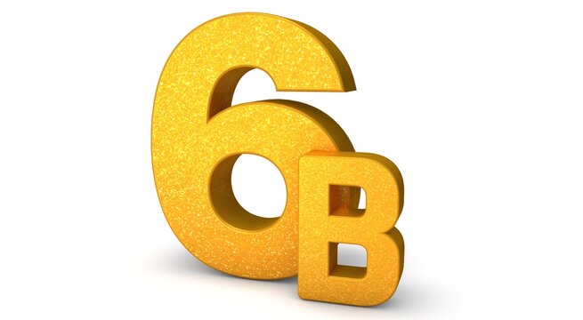 6B 3D isolated with gold shade Color on white background, 3D illustration Billion signs