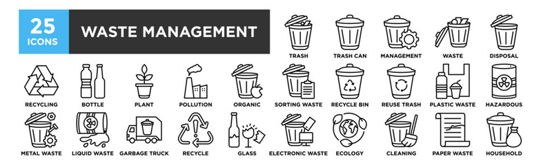 Waste Management icon collection set. Containing design Trash, Trash Can, Waste Management, Waste , Disposal
