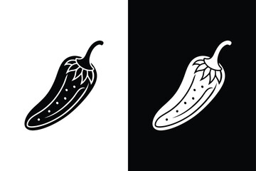 Chili Pepper Silhouette. Flat Vegetable Icons for Black & White Themes