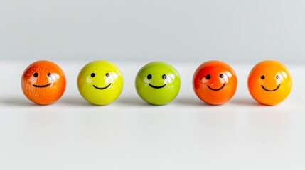Colorful Smiley Face Balls in a Row Happy Mood Positive Feedback Customer Satisfaction Concept