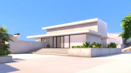 Fototapeta premium Modern architectural design featuring a minimalist concrete house.
