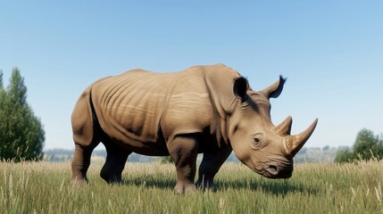 Fototapeta premium A realistic depiction of a rhinoceros in a natural setting.