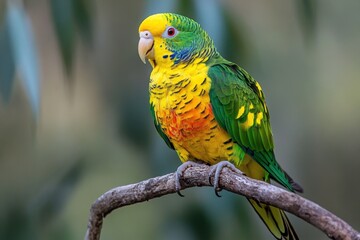 Obraz premium A vibrant yellow and green parrot perched on a branch