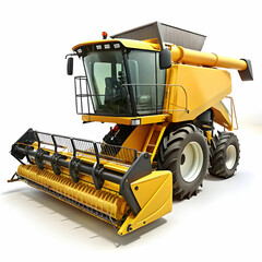 Obraz premium A harvester machine displayed on a white background, showcasing its large, mechanical