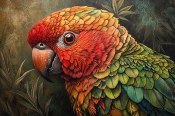Fototapeta premium Vibrant Parrot Portrait Detailed Feather Artwork