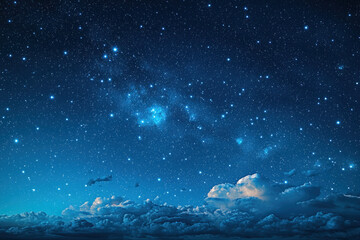 Naklejka premium Starry night sky, Milky Way over clouds, tranquil scene for backgrounds