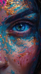 Abstract Eye Art Blue Eye Gold Teal Pink Paint Splatter