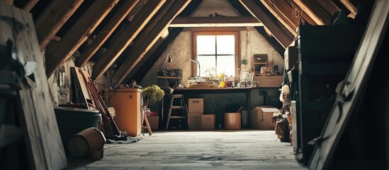 Rustic attic filled with vintage items and wooden beams perfect for farmhouse decor inspiration and creative interior design ideas