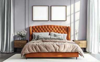 Luxurious bedroom interior design, sunlight, calm atmosphere, elegant furniture, ideal for home decor websites.