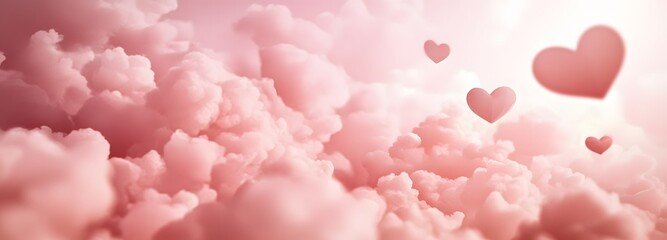 Obraz premium A soft-focus background of pink clouds with subtle heart shapes, leaving ample space for a love message
