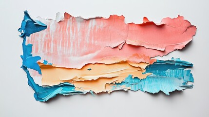 Multilayered paper texture with vibrant paint colors on a clean white background for artistic design and creative projects