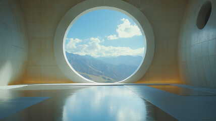 Circular Window with Mountain View 