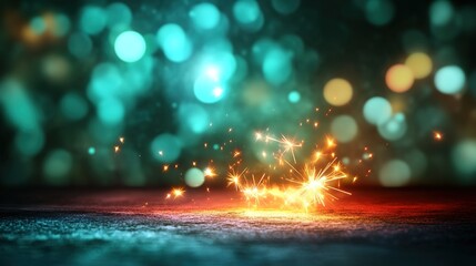 Glowing Sparks Against Colorful Bokeh Background for Celebration