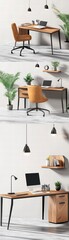 Modern home office setup with stylish desk and chair bright indoor space interior design minimalist viewpoint