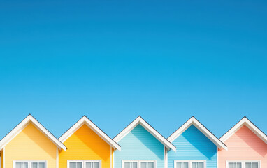 Colorful houses under clear blue sky create vibrant scene