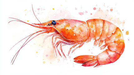 vibrant watercolor illustration of shrimp, showcasing its detailed features and playful colors