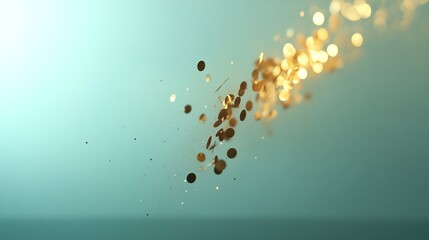 Fototapeta premium Glittering Gold Particles Falling in a Soft Turquoise Background