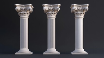 Obraz premium Neoclassical Architectural Columns Set Displaying Elegant Design and Intricate Details on a Dark Background