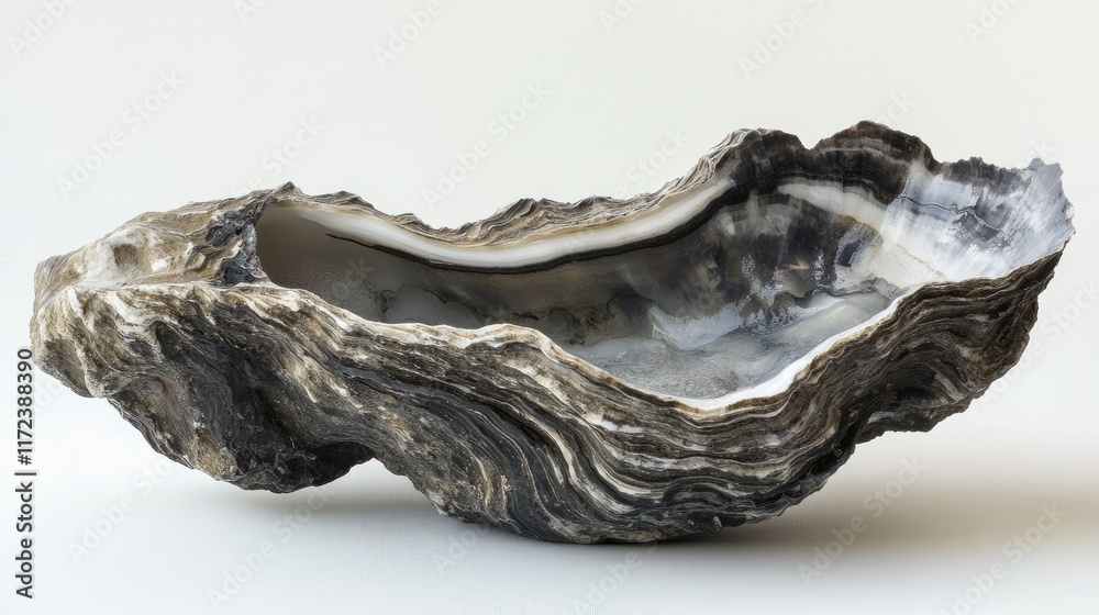 Aufkleber natural oyster shell displayed on a plain white surface highlighting its unique textures and colors 