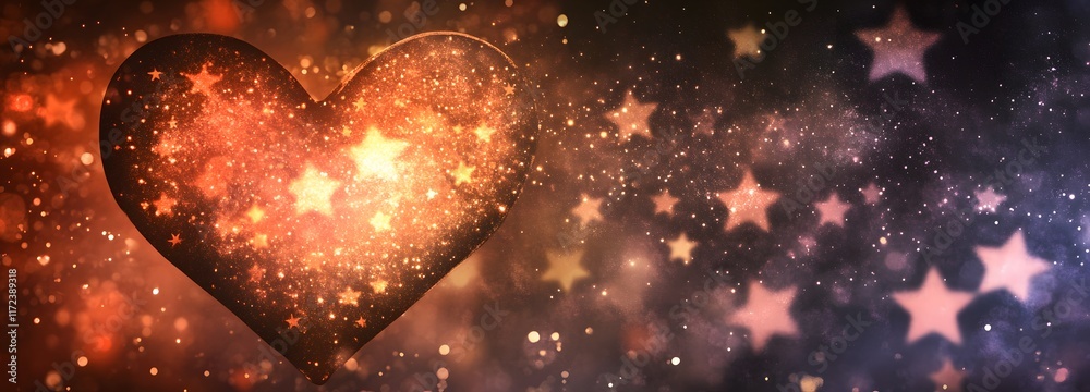 Wall mural a subtle heart-shaped background with scattered stars and soft light, leaving space for a message in