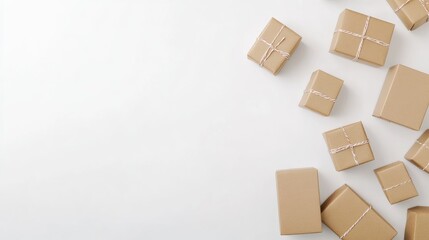 Obraz premium Holiday Gift Boxes for Online Shopping with Copy Space on White Background Merry Christmas Banner for E Commerce Promotion