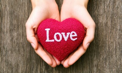 Hans holding "LOVE" on heart vintage Valentine card style