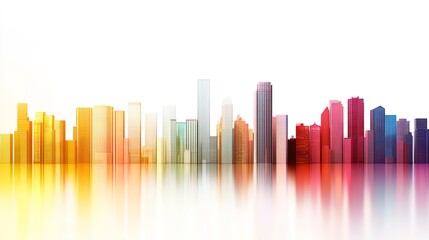 Vibrant Sunrise Over a Modern Urban Skyline with Reflection