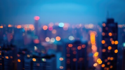 Urban skyline at dusk with blurred lights and new apartment buildings in the background creating a vibrant city atmosphere